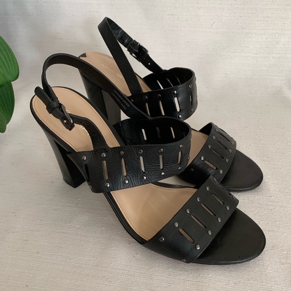 Via Spiga Black Lynne Leather Open Toe Studded Sandals Woman’s 9M - Picture 2 of 14